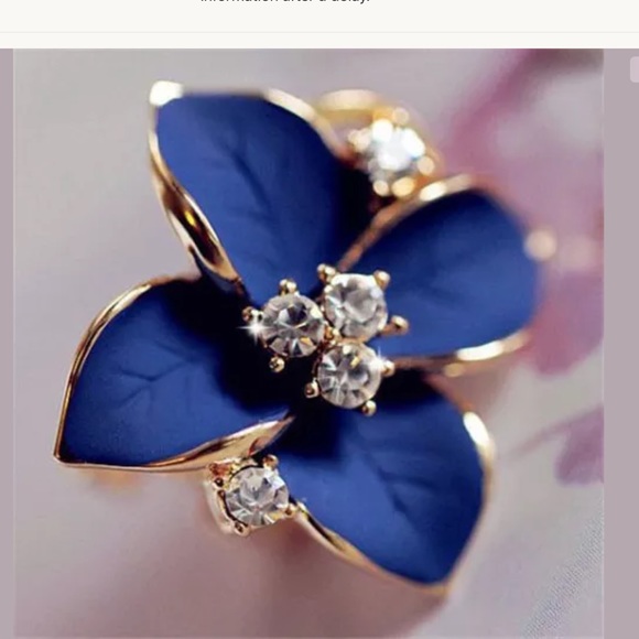 Gold Blue Flower Crystal Earrings - Picture 2 of 7